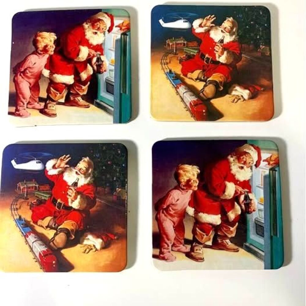 Coca Cola Santa Christmas Coasters set of 4, 3.5”